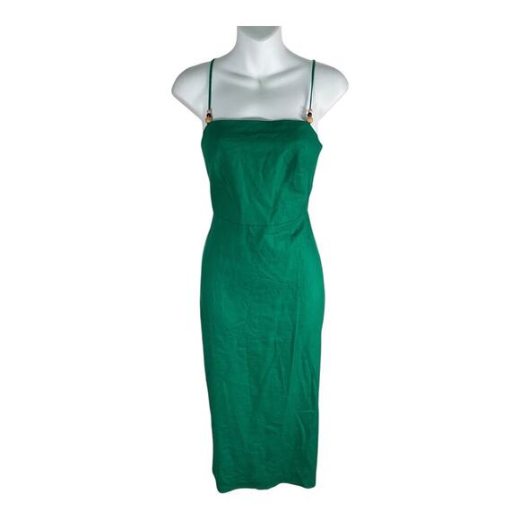 Rachel Zoe Green Linen Blend Midi Dress Slit in Back XS Resort Chic Smock Back - Picture 3 of 9